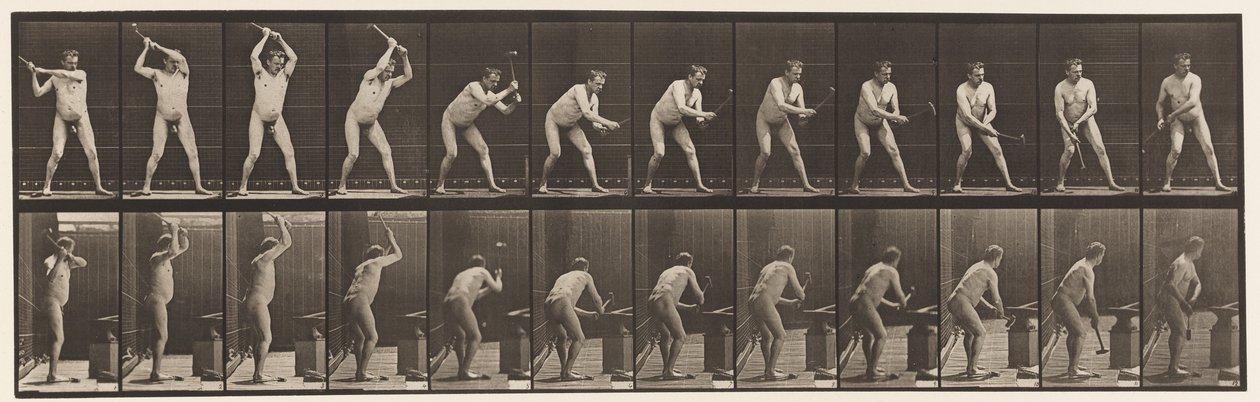 Tabliczka 376. Kowal, Kucie w kowadle, Dwie ręce, 1872-1885 autorstwa Eadweard Muybridge