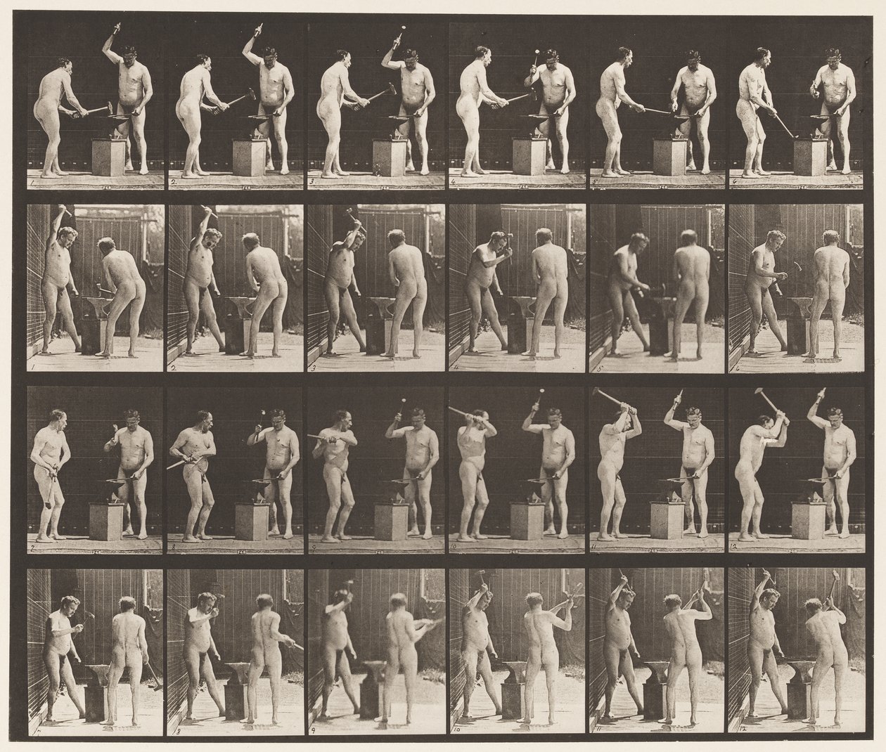 Tabliczka 377. Kowal, Dwa modele, Młotek na Advil, 1872-1885 autorstwa Eadweard Muybridge