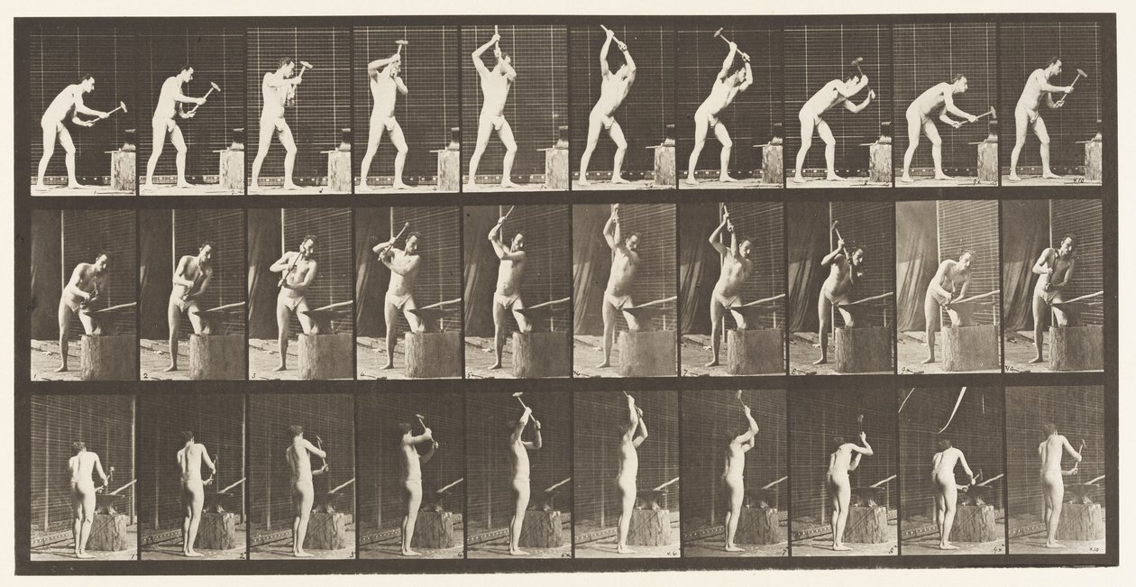 Tabliczka 378. Kowal, Kucie w kowadle, Dwie ręce autorstwa Eadweard Muybridge