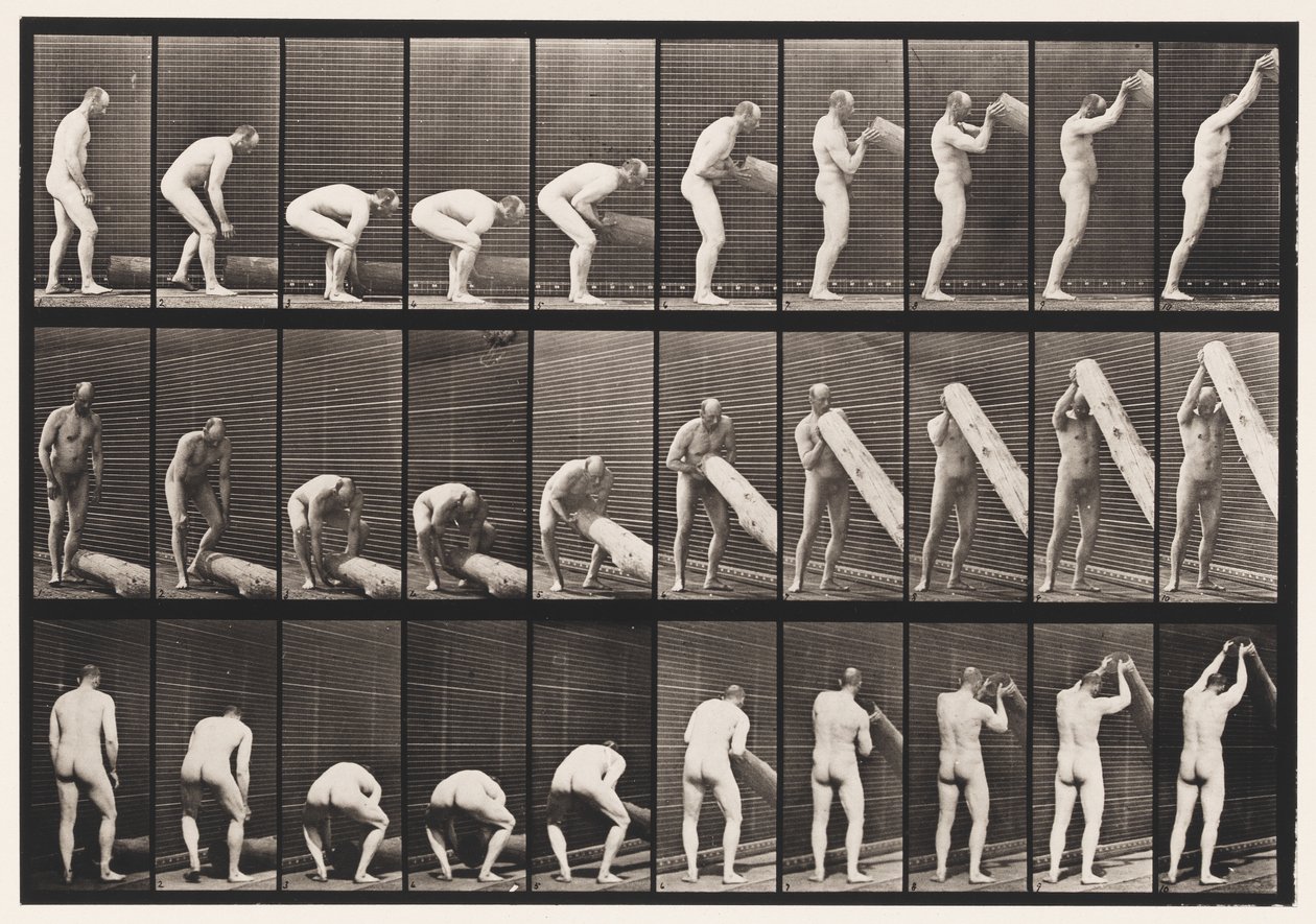 Płyta 382. Podnoszenie kłody na końcu, 1872-1885 autorstwa Eadweard Muybridge
