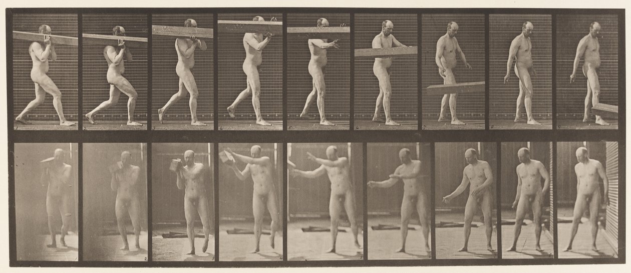Płyta 384. Podnoszenie kłody na ramieniu autorstwa Eadweard Muybridge