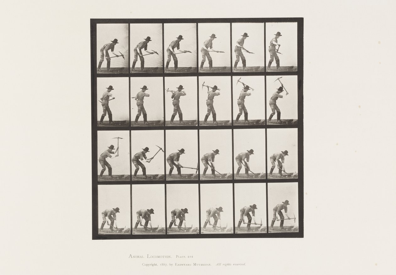 Płyta 386. Górnik używający kilofa autorstwa Eadweard Muybridge