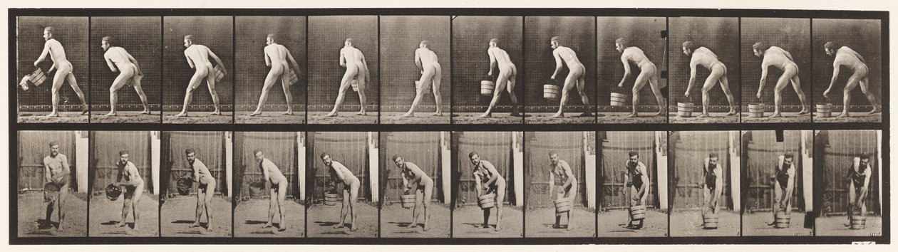 Tablica 398. Podnoszenie wiadra wody do opróżnienia, 1872-1885 autorstwa Eadweard Muybridge