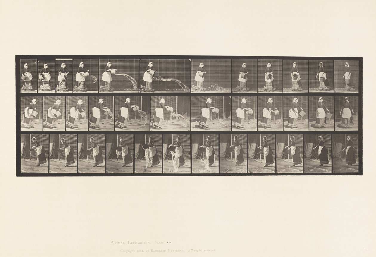 Płyta 404. Opróżnianie wiadra na wodę, 1885 autorstwa Eadweard Muybridge