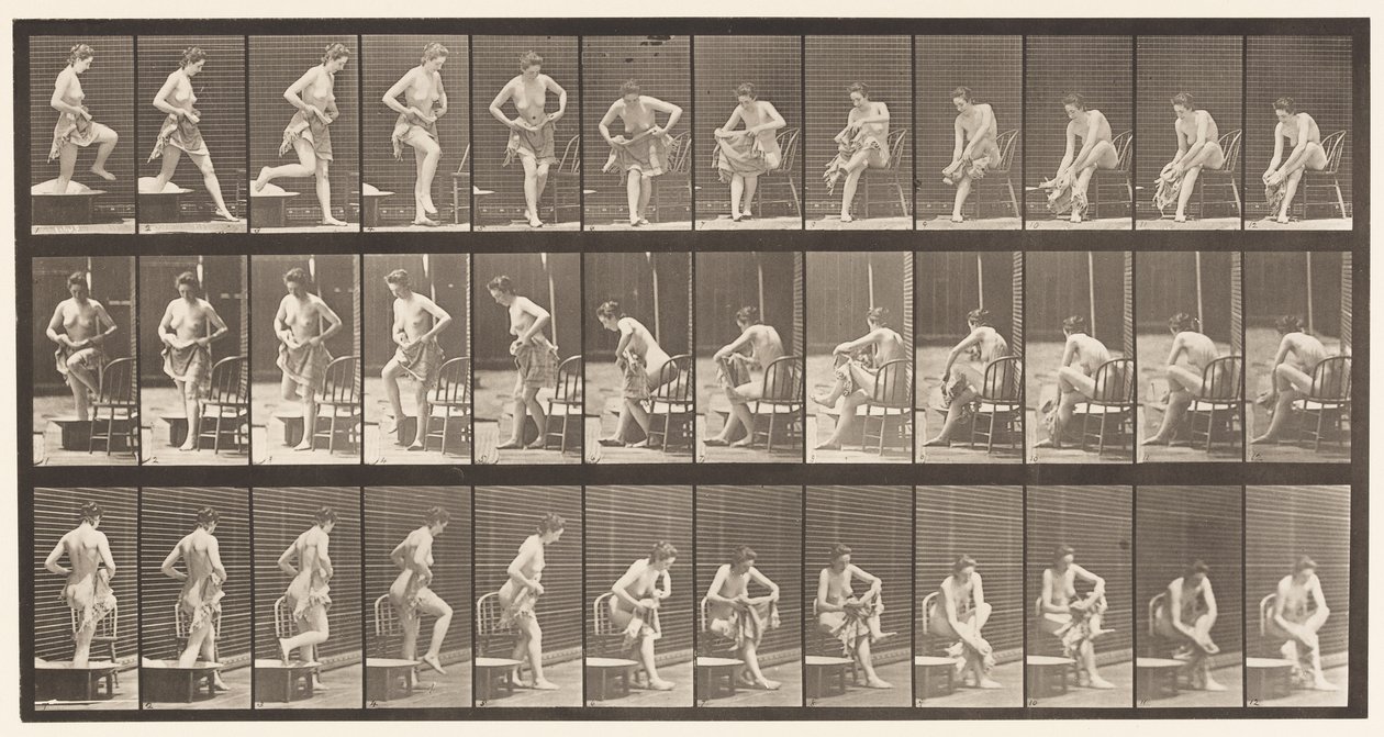 Talerz 410. Wychodzenie z wanny, siadanie, wycieranie stóp autorstwa Eadweard Muybridge
