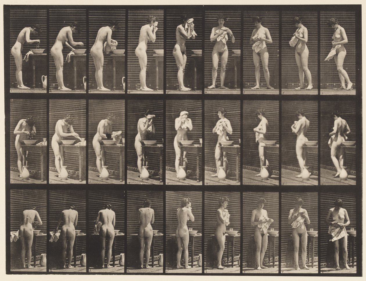 Płyta 412. Mycie, wycieranie twarzy i obracanie autorstwa Eadweard Muybridge