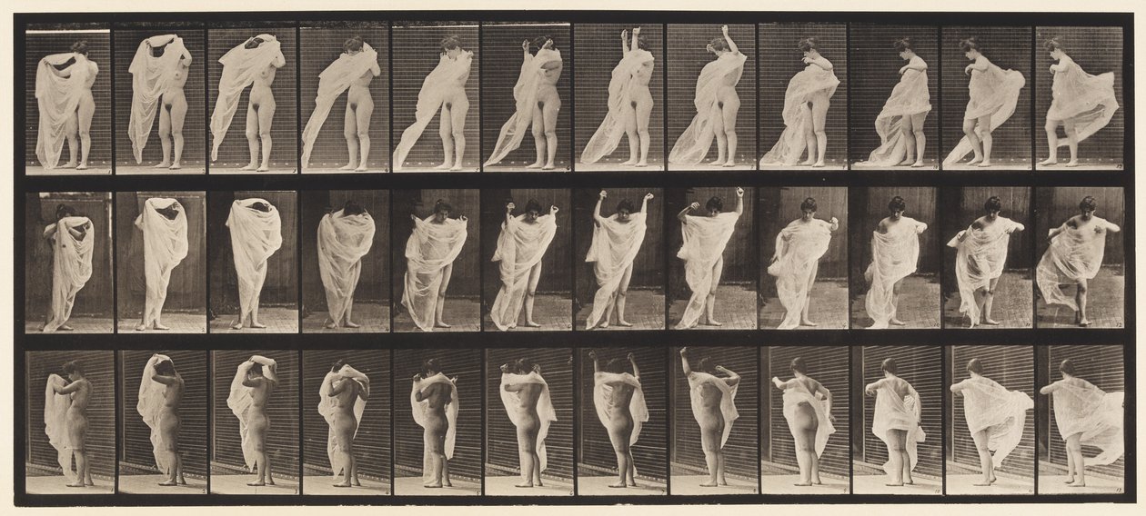 Talerz 416. Toaleta, zakładanie sukni autorstwa Eadweard Muybridge