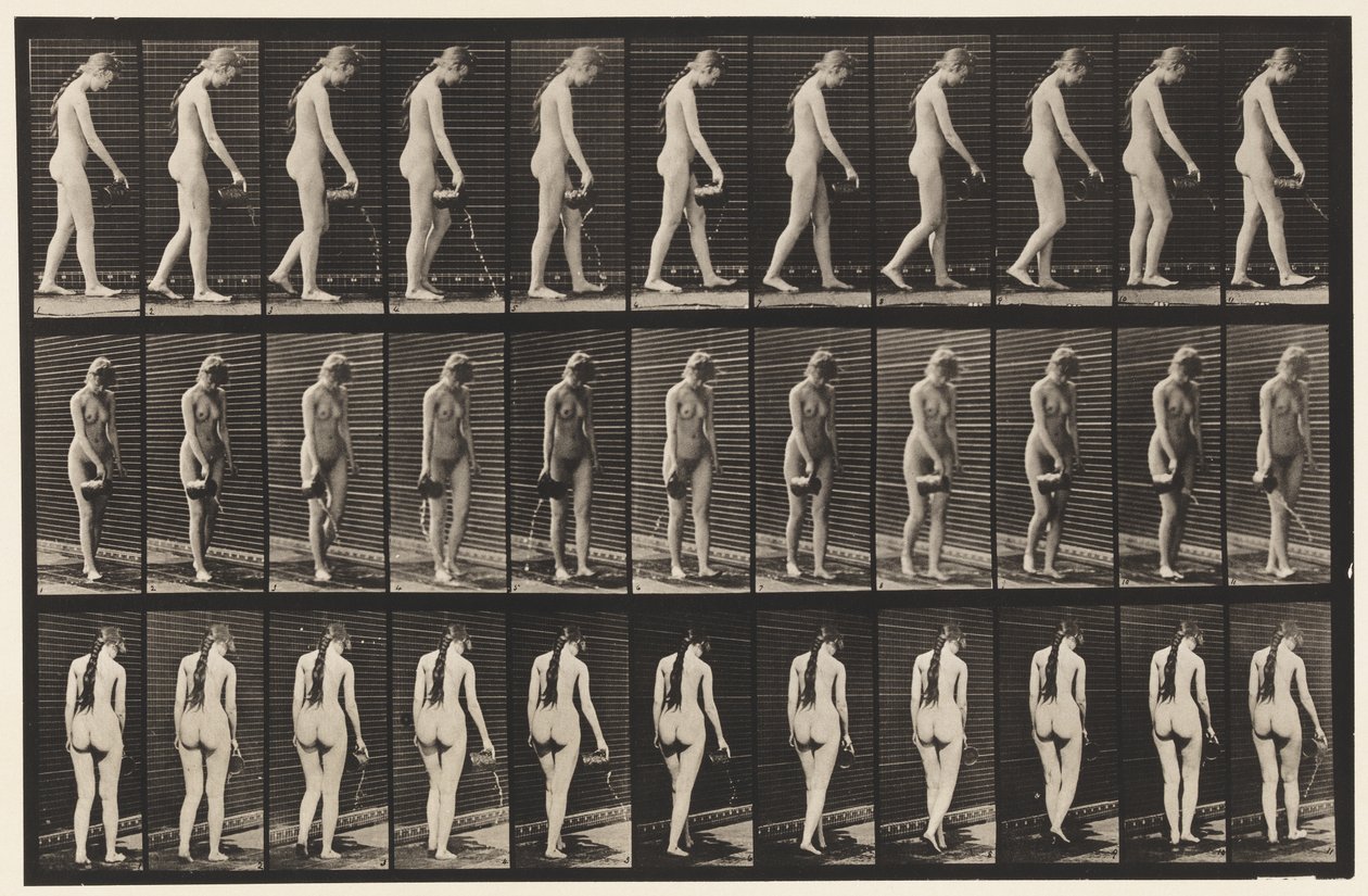 Płyta 42. Chodzenie, wylewanie wody z dzbana autorstwa Eadweard Muybridge