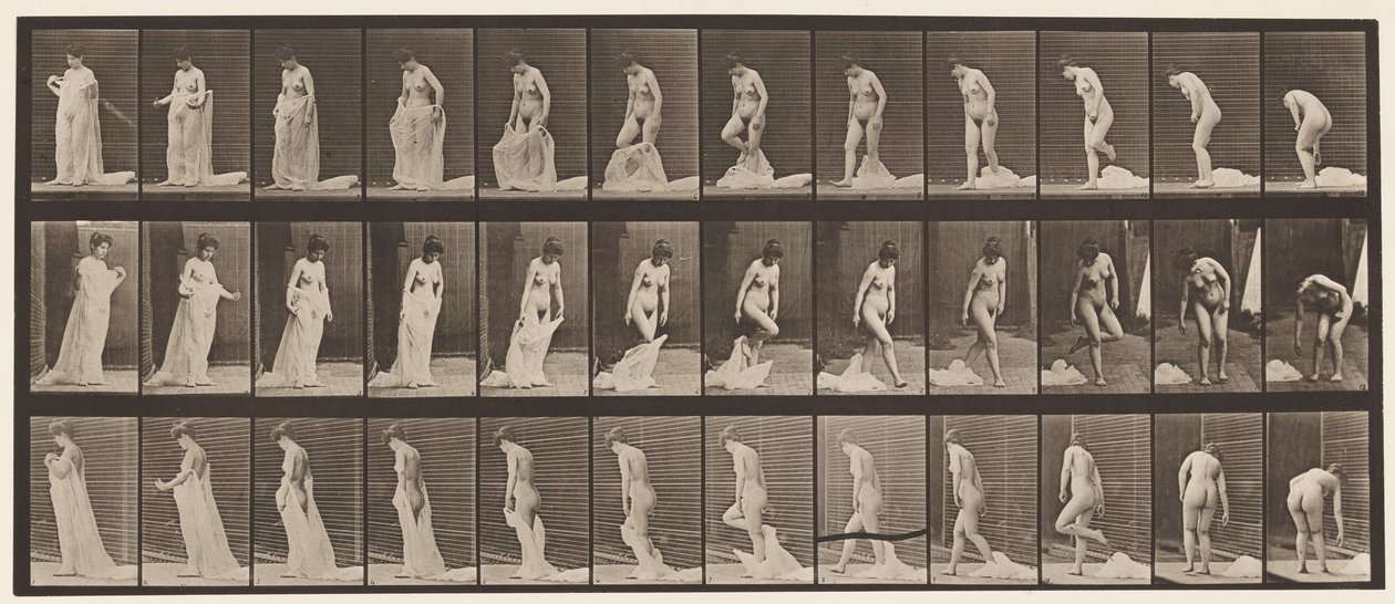 Płyta 430. Toaleta; Zdejmowanie odzieży, 1872-1885 autorstwa Eadweard Muybridge