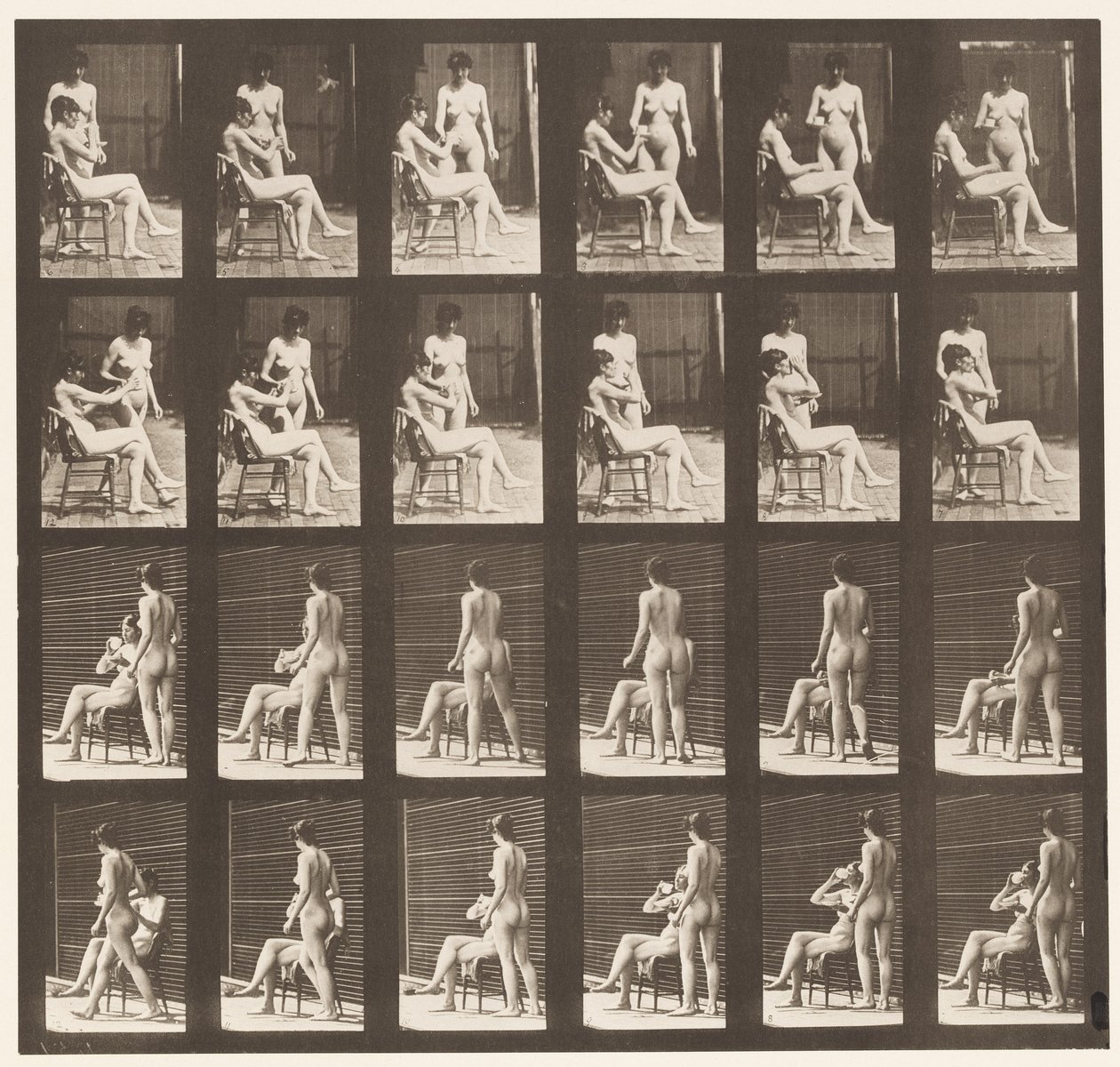 Talerz 451. Dwa modele, 8 filiżanek herbaty, 1 filiżanka i napoje, 1872-1885 autorstwa Eadweard Muybridge
