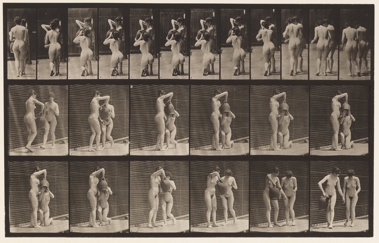 Płyta 453. Dwa modele; 8 Klęka, Napoje ze Słoika W Ręce autorstwa Eadweard Muybridge