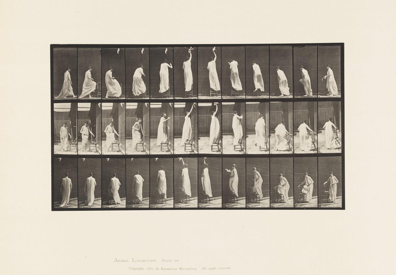 Płyta 459. Wchodzenie na krzesło, wchodzenie i schodzenie, 1885 autorstwa Eadweard Muybridge