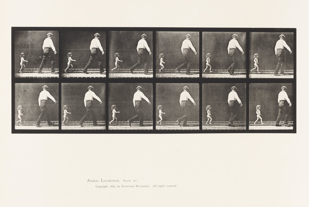 Tabliczka 470. Dziecko 20N, biegnące za mężczyzną autorstwa Eadweard Muybridge