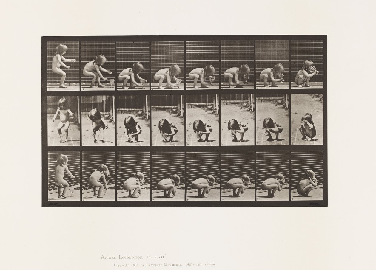 Tablica 477. Dziecko, pochylanie się, podnoszenie kielicha i picie autorstwa Eadweard Muybridge