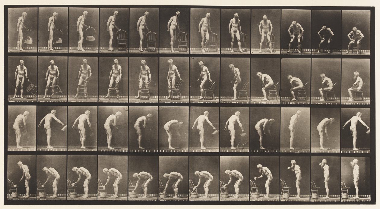 Tabliczka 490. A, Siadanie; B, siadanie; C, zraszanie wodą autorstwa Eadweard Muybridge