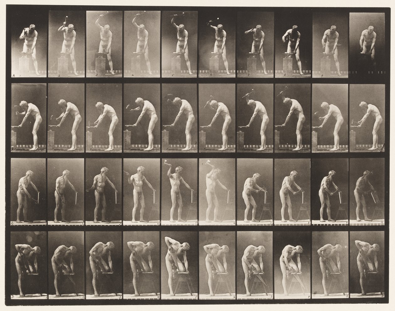Tablica 491. A, Młotkowanie w kowadle; B, Młotkowanie w Anvil autorstwa Eadweard Muybridge