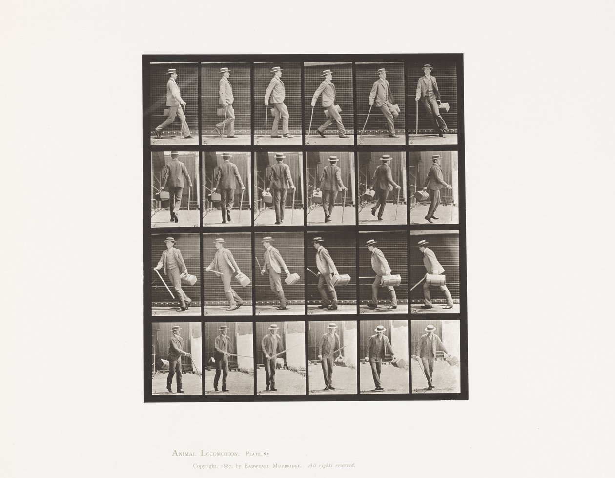 Płyta 49. Chodzenie i szybkie obracanie się autorstwa Eadweard Muybridge