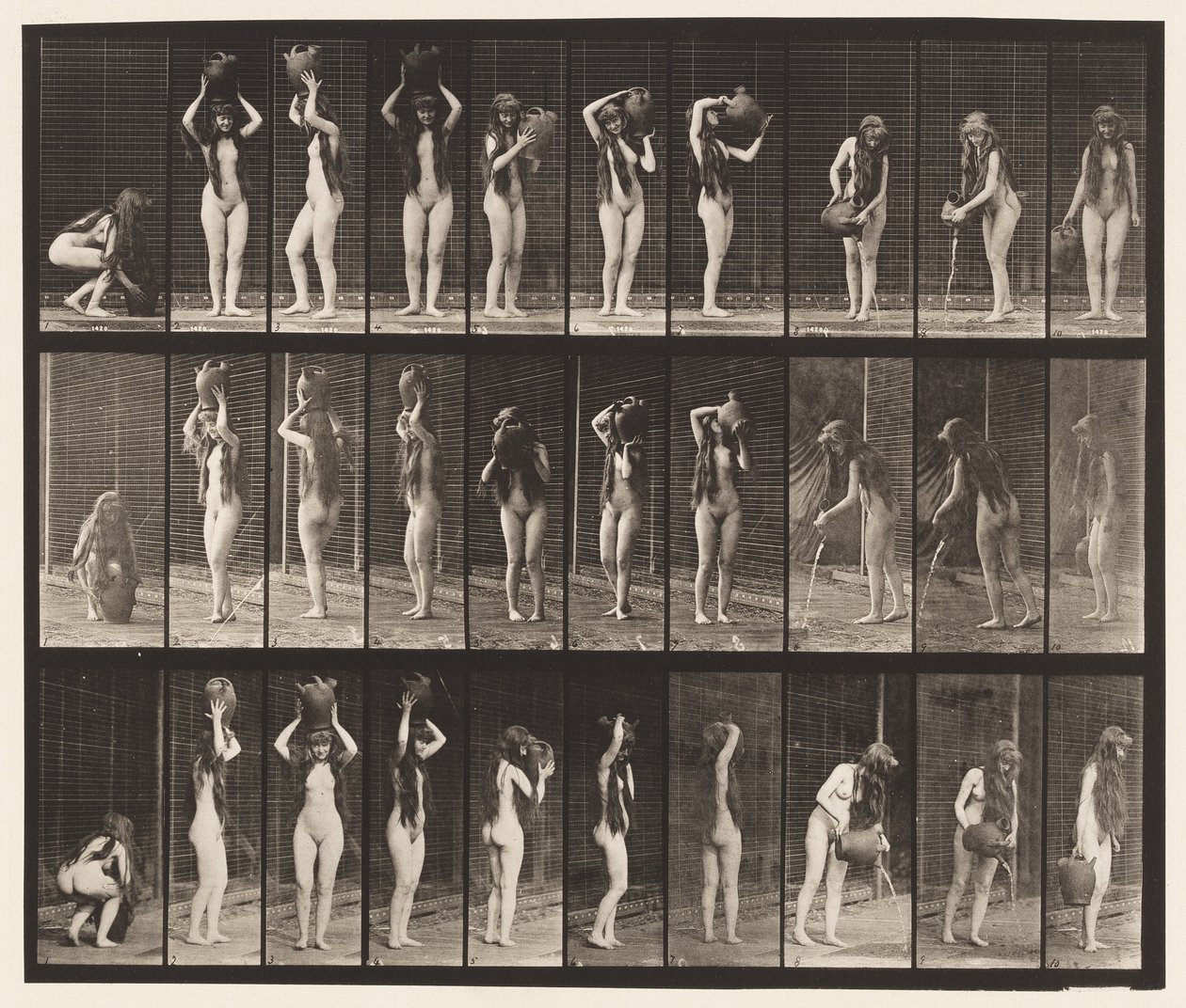 Talerz 500. Różne ruchy ze słoikiem z wodą autorstwa Eadweard Muybridge