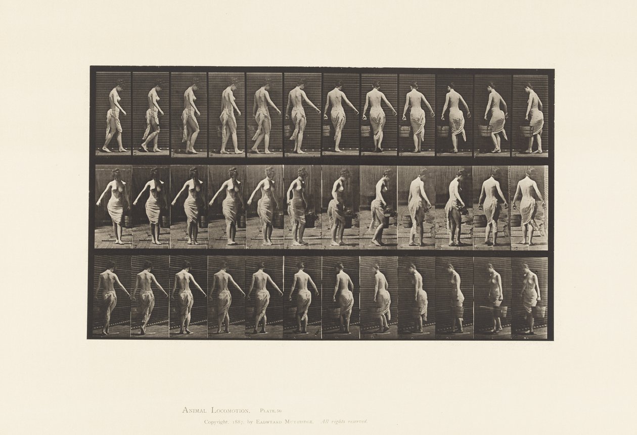 Płyta 50. Chodzenie, noszenie wiadra autorstwa Eadweard Muybridge