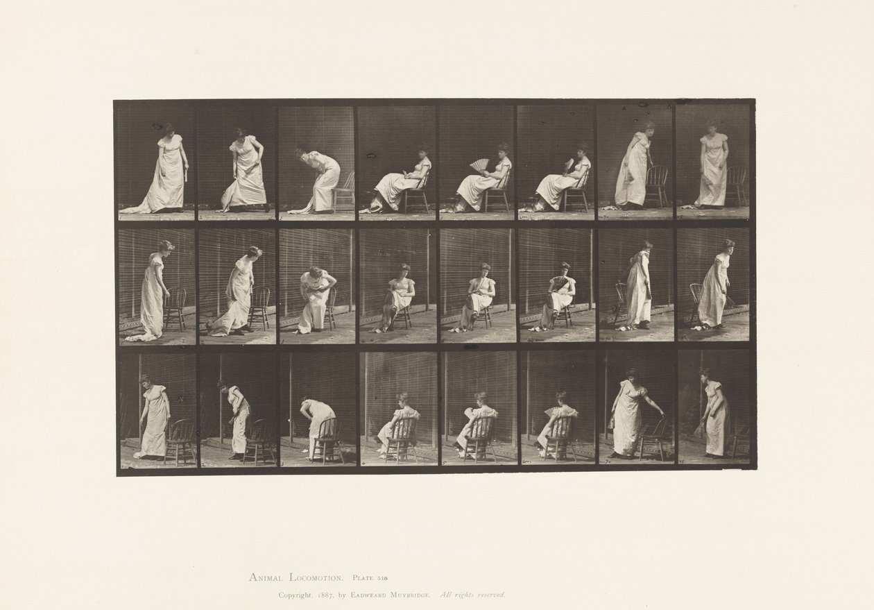 Tabliczka 518. Siedzenie, wstawanie itp., 1885 autorstwa Eadweard Muybridge