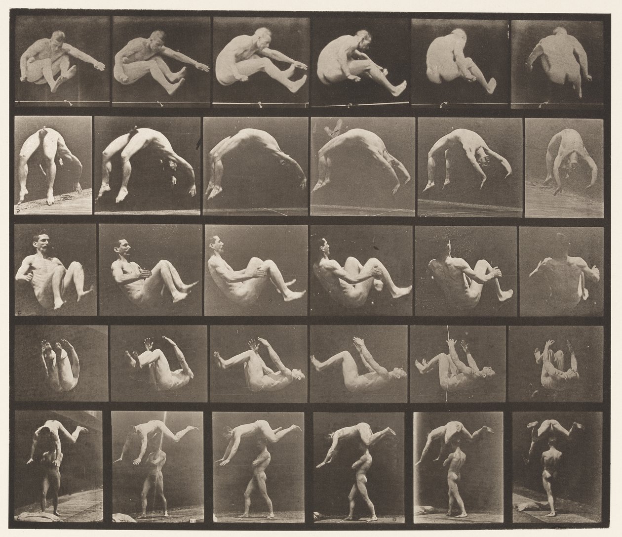 Płyta 522. A, 97 Skoki; B, 98 sprężyna ręczna; C, 98 Salto autorstwa Eadweard Muybridge