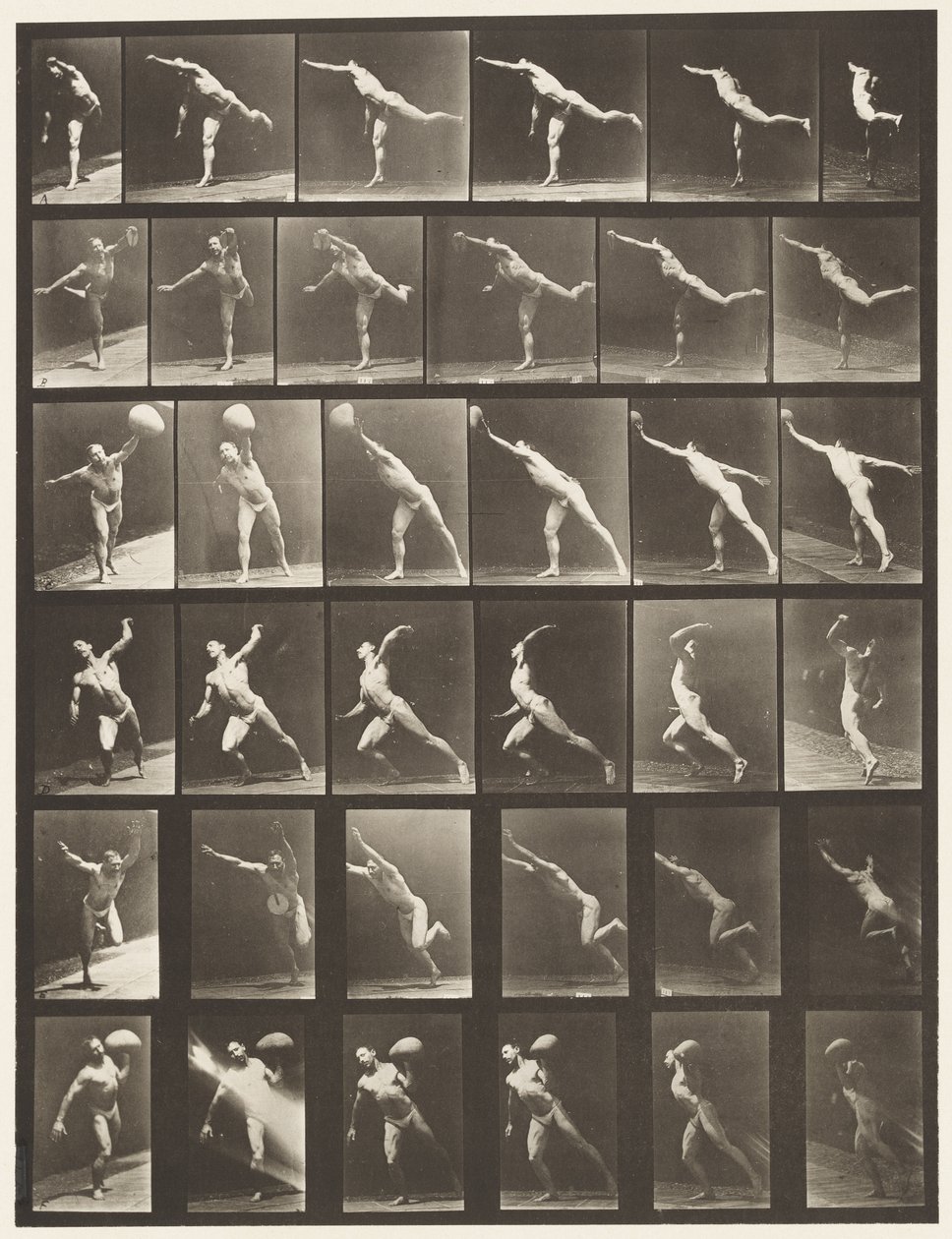 Płyta 523. A, Uderzenie; B, Dysk do rzucania; autorstwa Eadweard Muybridge
