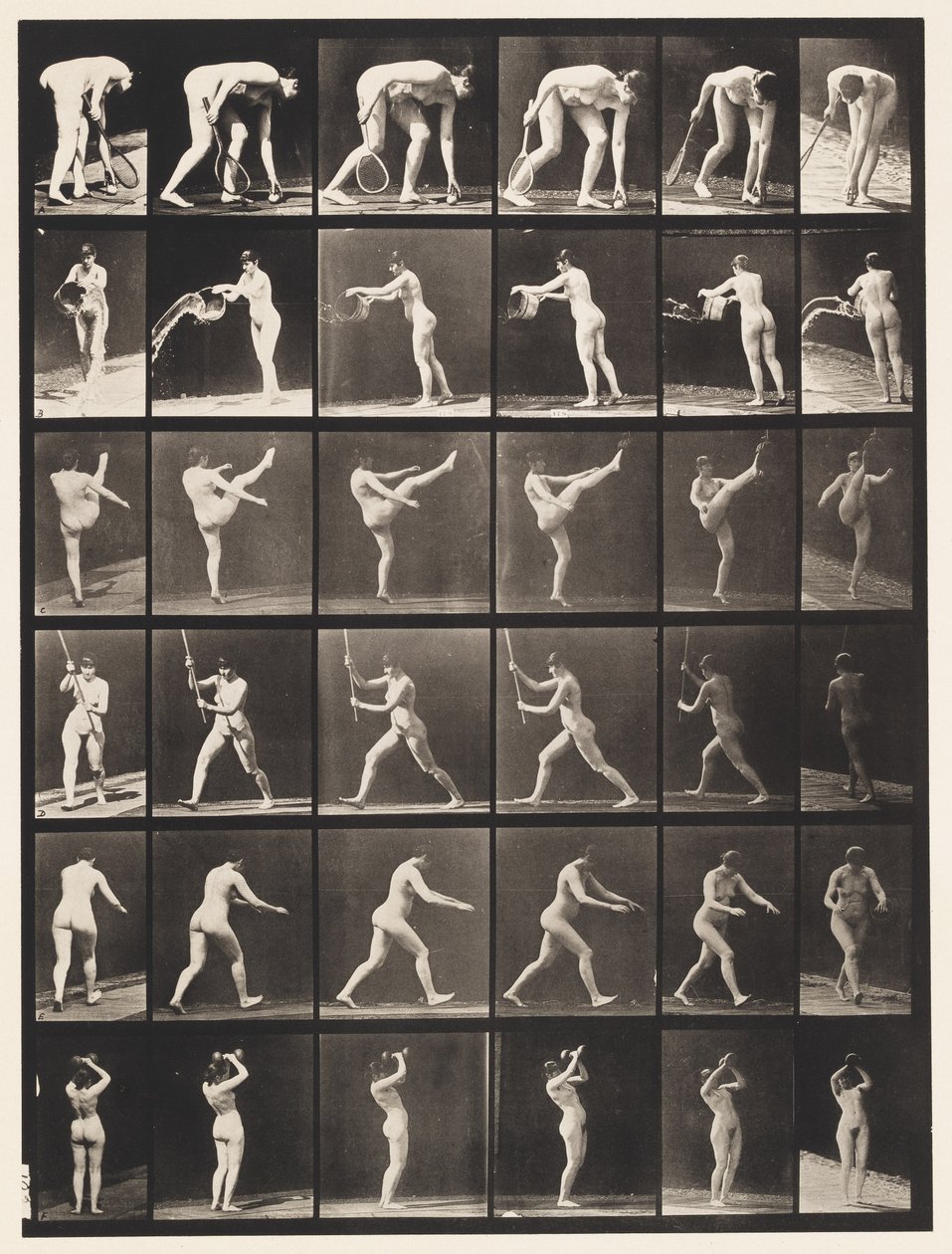 Tabliczka 526. A, Kula do podnoszenia; B, Opróżnianie Wiadro Wody autorstwa Eadweard Muybridge