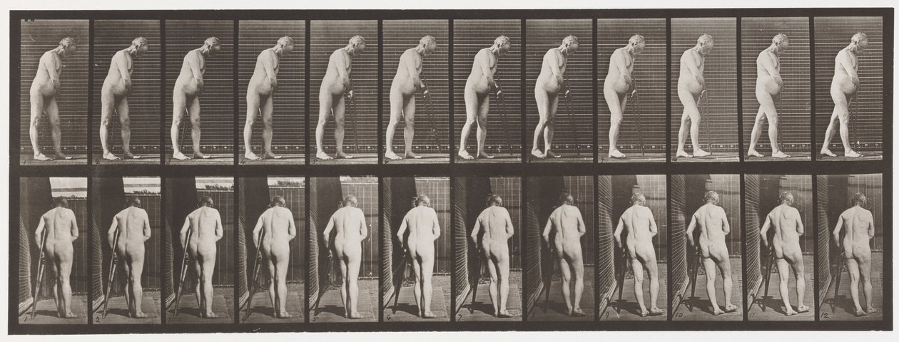 Tabliczka 547. Hemiplegia; Chodzenie z kulą, 1885 autorstwa Eadweard Muybridge