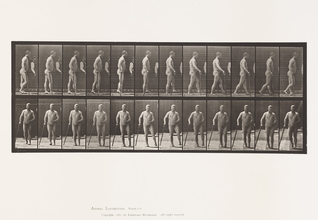 Tabliczka 552. Hemiplegia; Spacer z laską, 1885 autorstwa Eadweard Muybridge