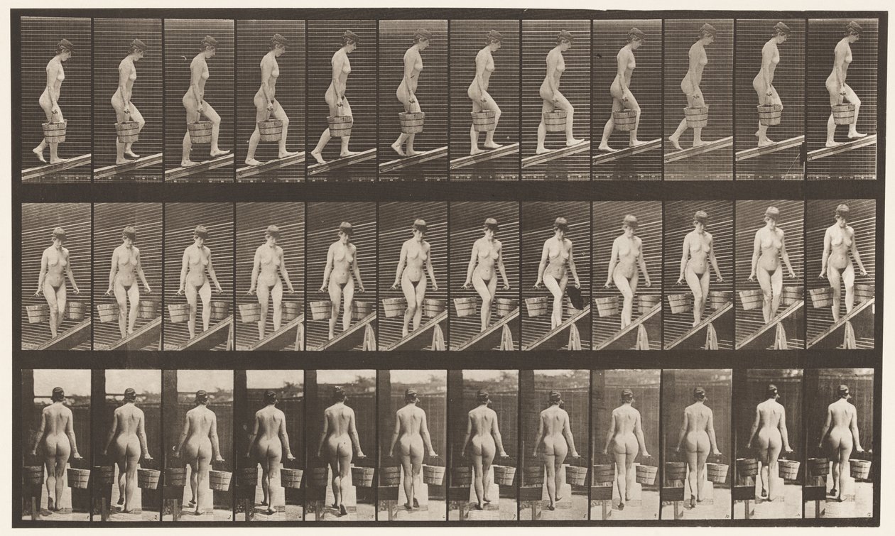 Płyta 82. Wznoszące się nachylenie, wiadro wody w każdej ręce autorstwa Eadweard Muybridge