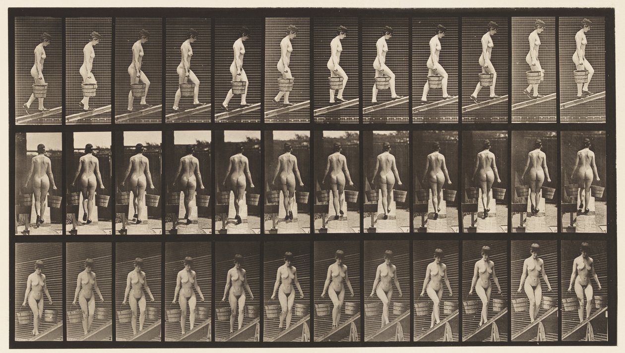 Płyta 87. Wznoszące się nachylenie, wiadro wody w każdej ręce autorstwa Eadweard Muybridge