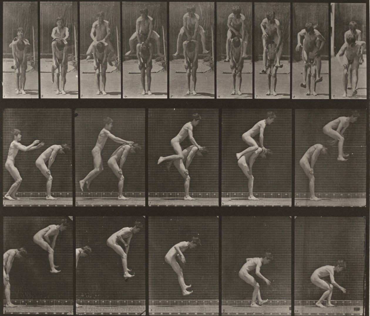 Tablica numer 167. Skok przez plecy chłopca (skok przez kozła) autorstwa Eadweard Muybridge