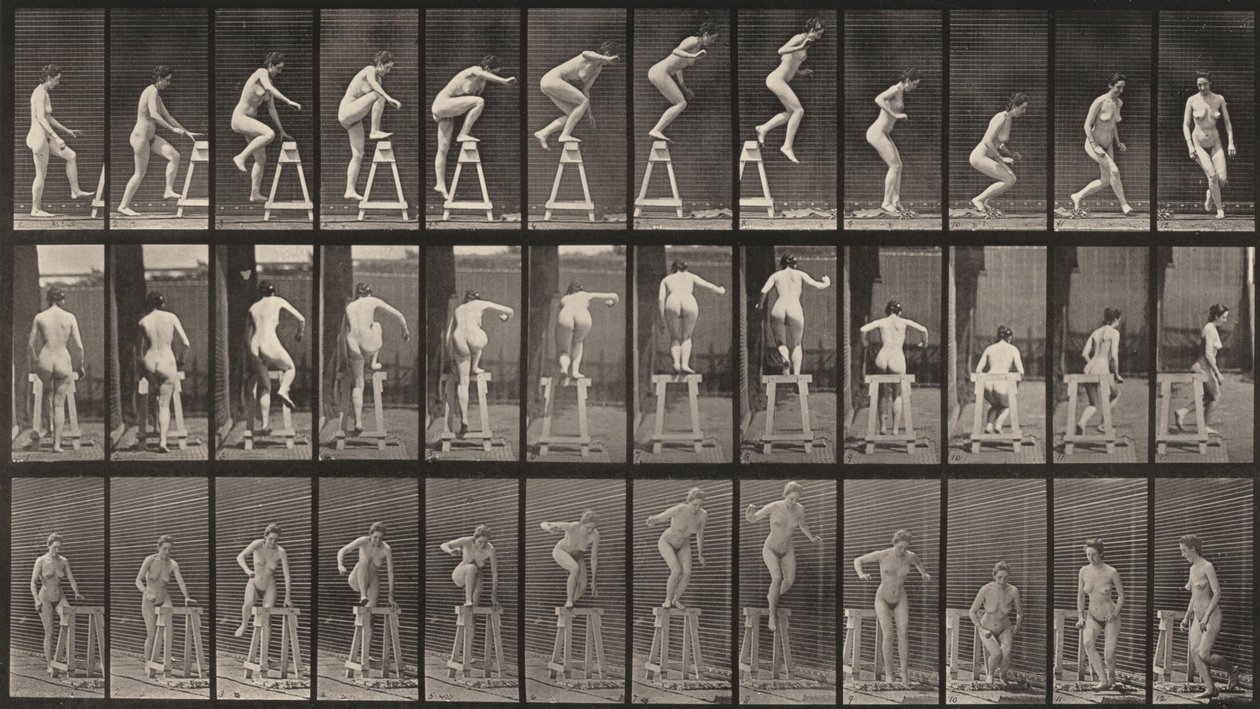Tablica numer 171. Wejście na kozioł, zeskok i obrót autorstwa Eadweard Muybridge