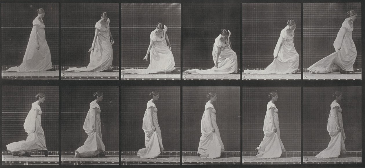 Tablica numer 207. Pochylanie się i podnoszenie trenu autorstwa Eadweard Muybridge