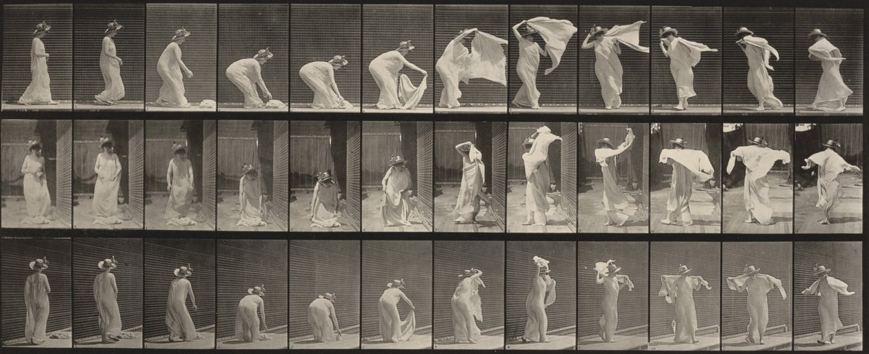 Tablica numer 233. Podnoszenie szala, zakładanie go na ramiona i obracanie się autorstwa Eadweard Muybridge