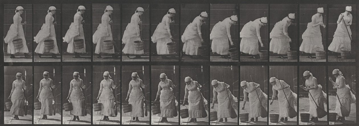 Tablica numer 437. Odstawianie wiadra i przygotowywanie się do zamiatania autorstwa Eadweard Muybridge