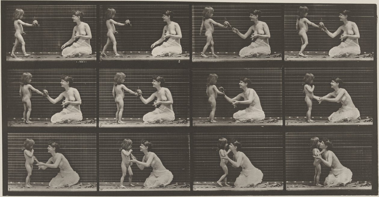 Płyta numer 465. Dziecko przynoszące bukiet kobiecie, 1887 (zdjęcie) autorstwa Eadweard Muybridge
