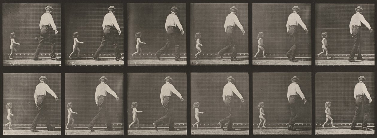 Tablica numer 470. Dziecko biegnące za mężczyzną autorstwa Eadweard Muybridge