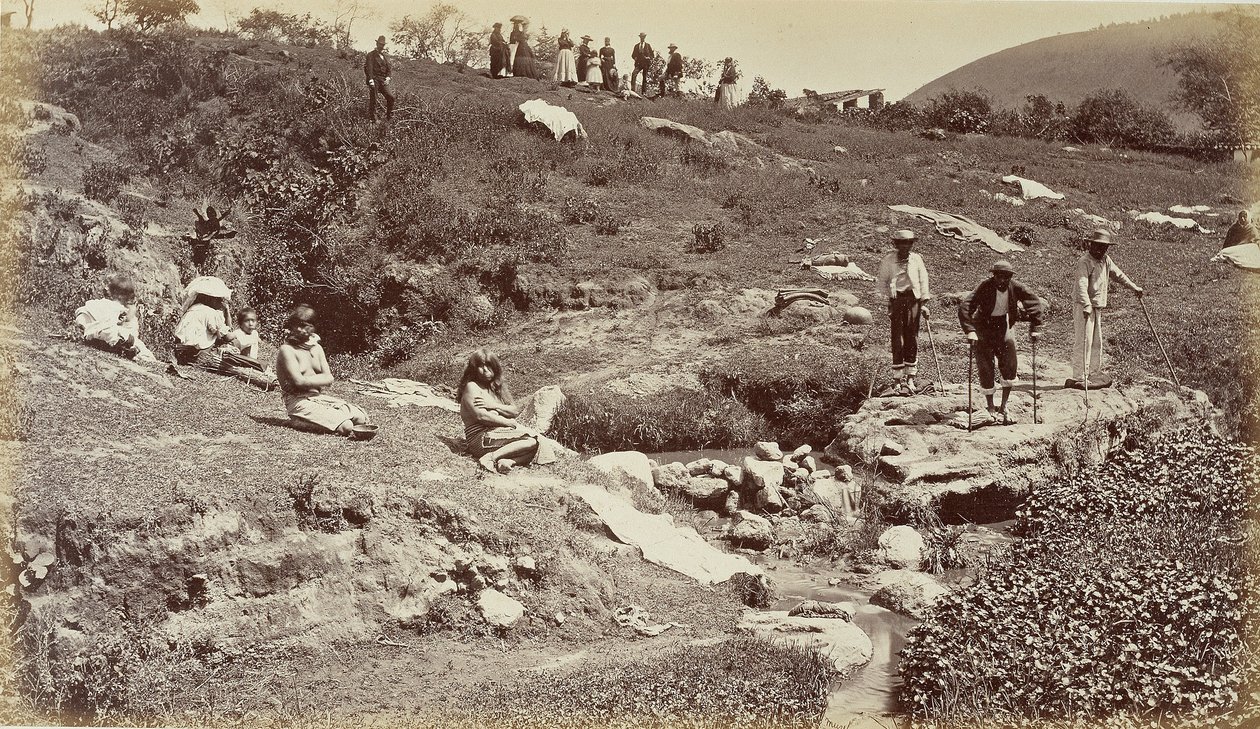 Ciągnięcie tkaniny w Almolonga, Gwatemala autorstwa Eadweard Muybridge