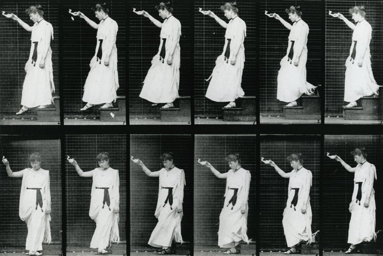 Kobieta. Descending a Stairway, 1887, ilustracja z „Postać ludzka w ruchu” Eadwearda Muybridge