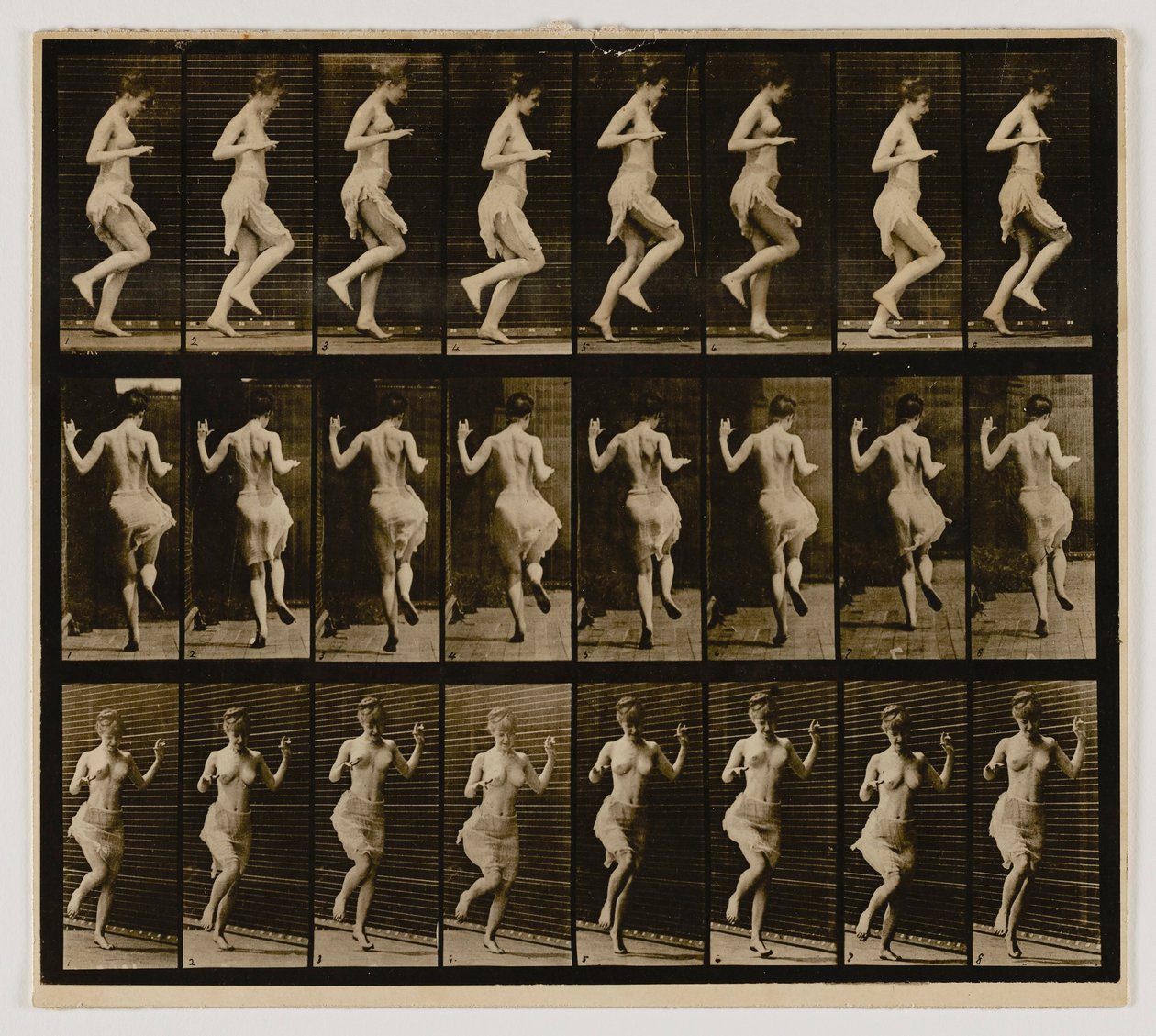 Kobieta rykoszetująca na jednej nodze, z książki Animal Locomotion autorstwa Eadweard Muybridge