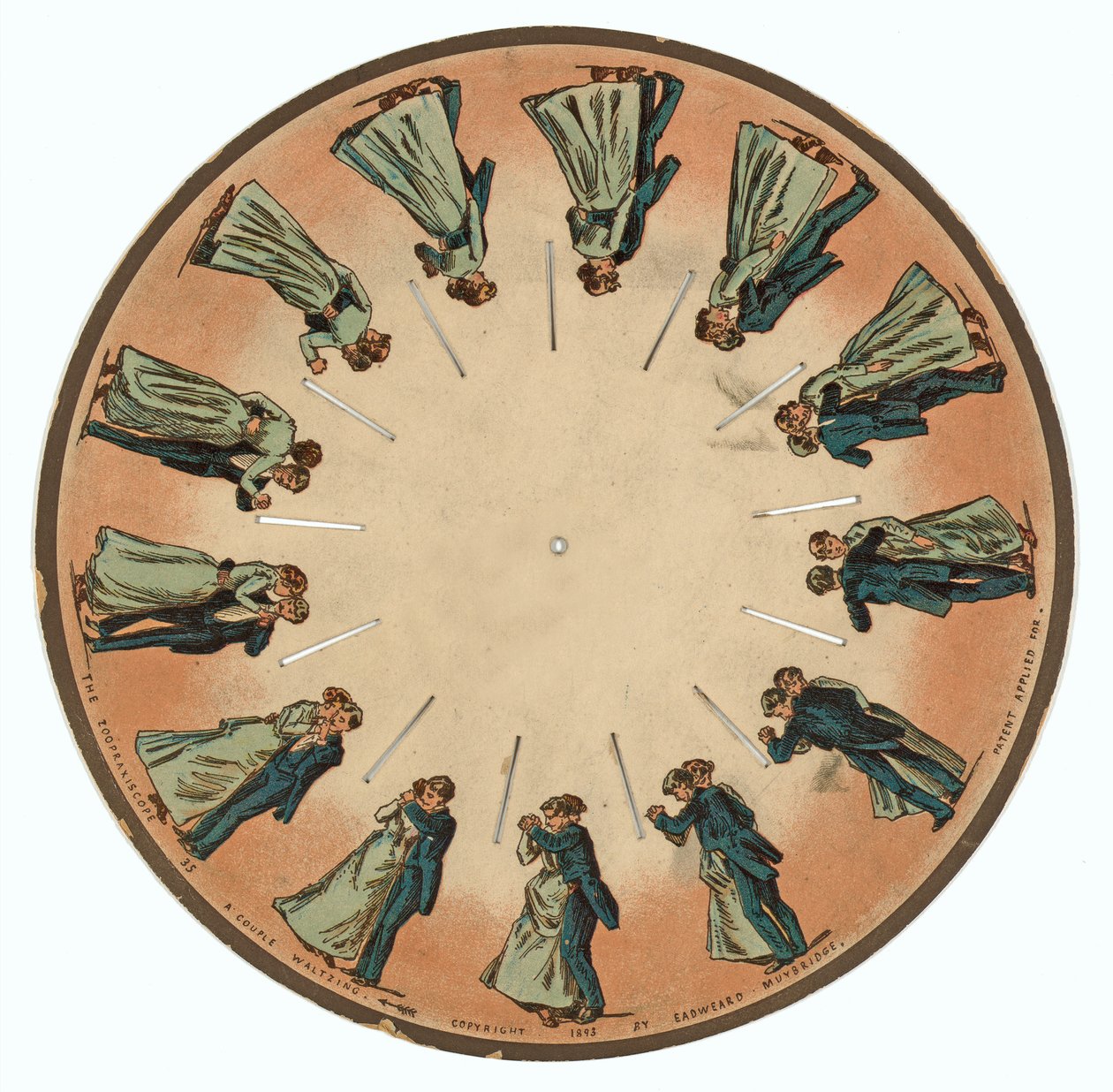 dysk zoopraksyskopu przedstawiający parę walców, 1893 autorstwa Eadweard Muybridge