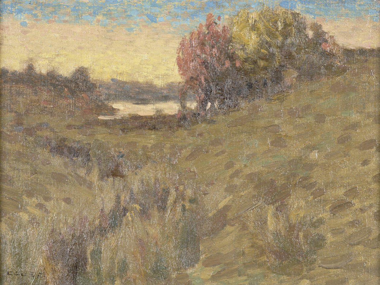 Pejzaż północno-zachodni z jeziorem (olej na masonicie) autorstwa Eanger Irving Couse