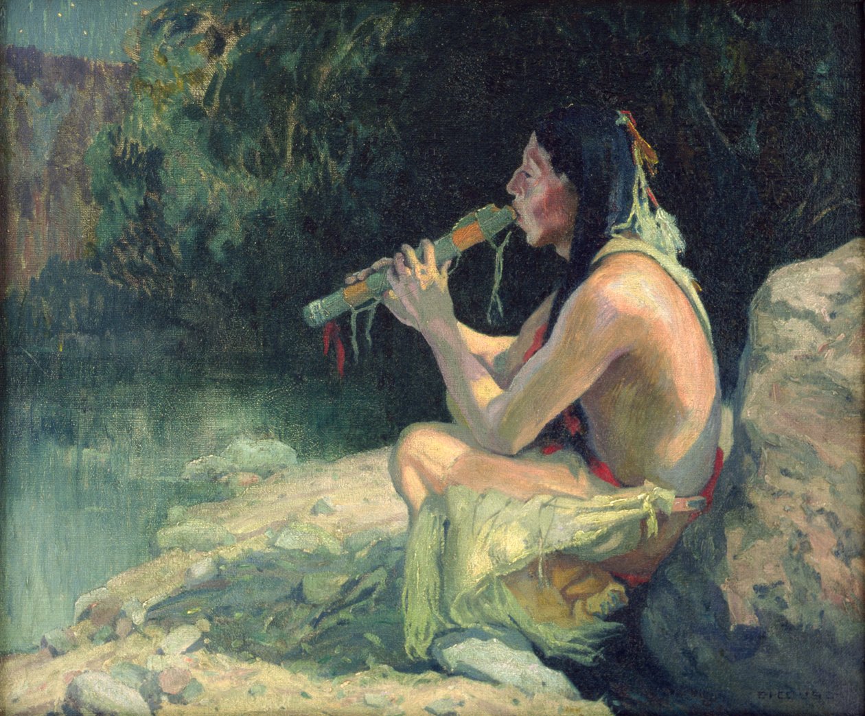 Pieśń miłosna (lub światło księżyca) autorstwa Eanger Irving Couse