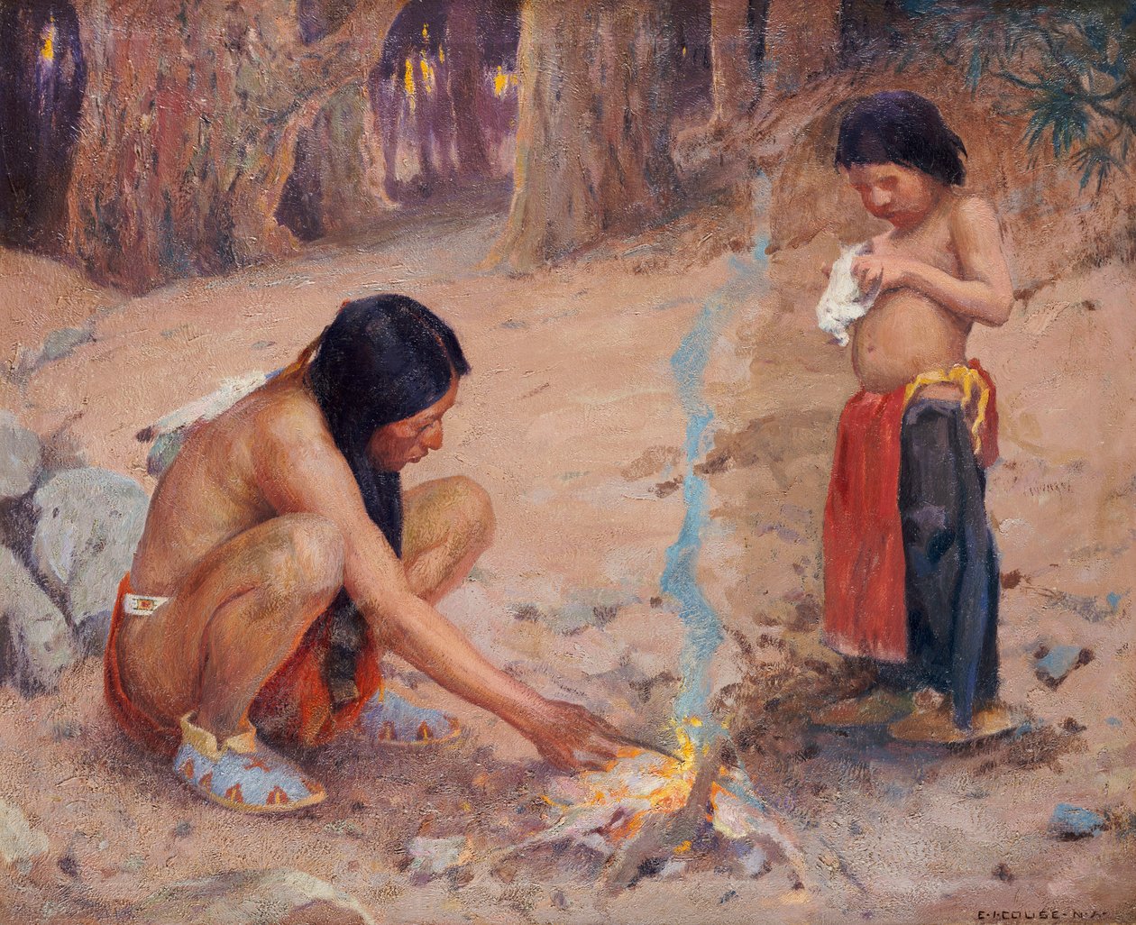Ognisko (olej na płótnie) autorstwa Eanger Irving Couse