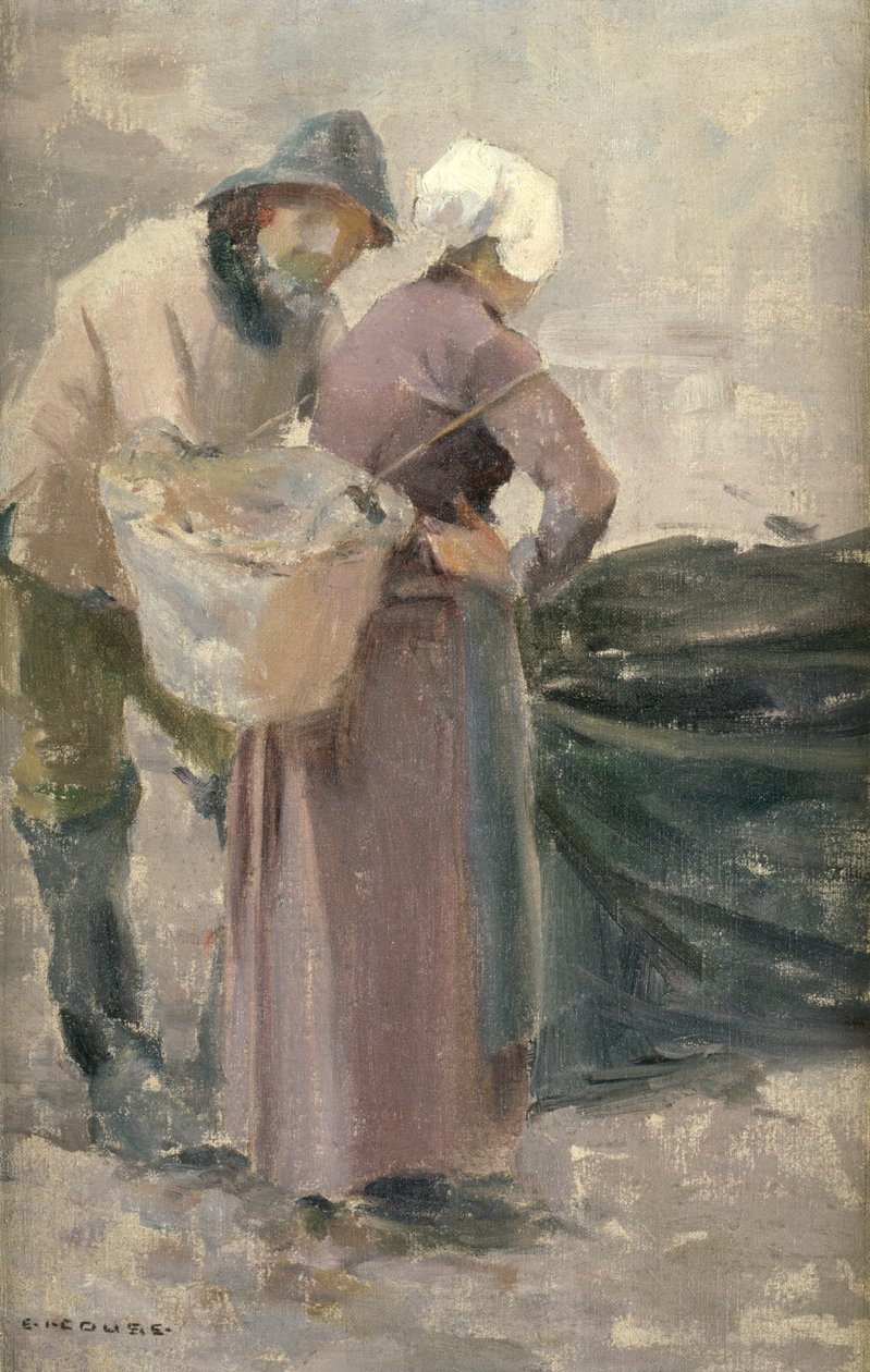 Gospodyni domowa patrząca na połów rybaków, ok. 1900 autorstwa Eanger Irving Couse