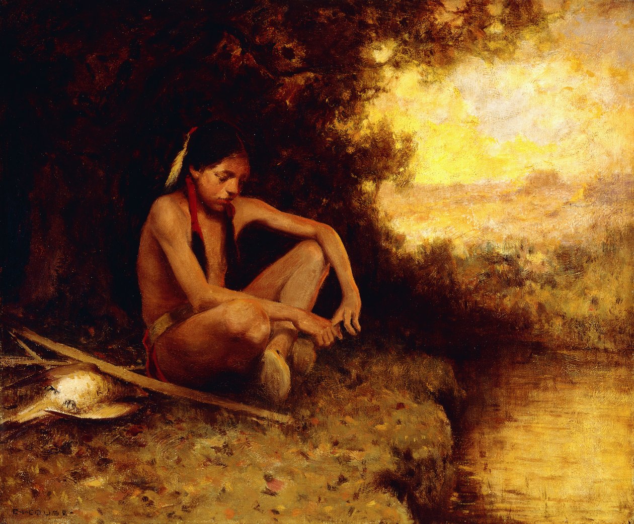 Młody myśliwy nad strumieniem (olej na płótnie) autorstwa Eanger Irving Couse