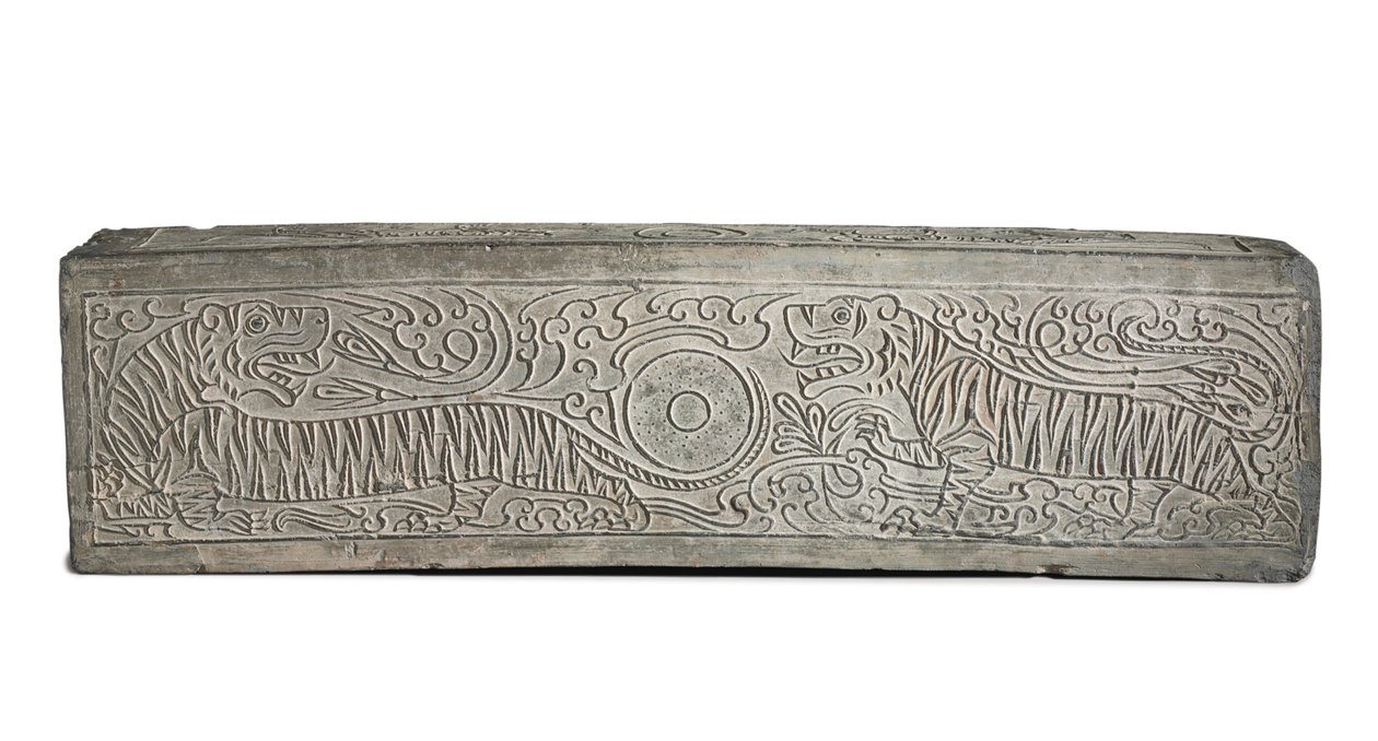 Duży odlewany szary element architektoniczny grobowy z dwoma tygrysami (ceramika) autorstwa Eastern Han Dynasty Chinese School