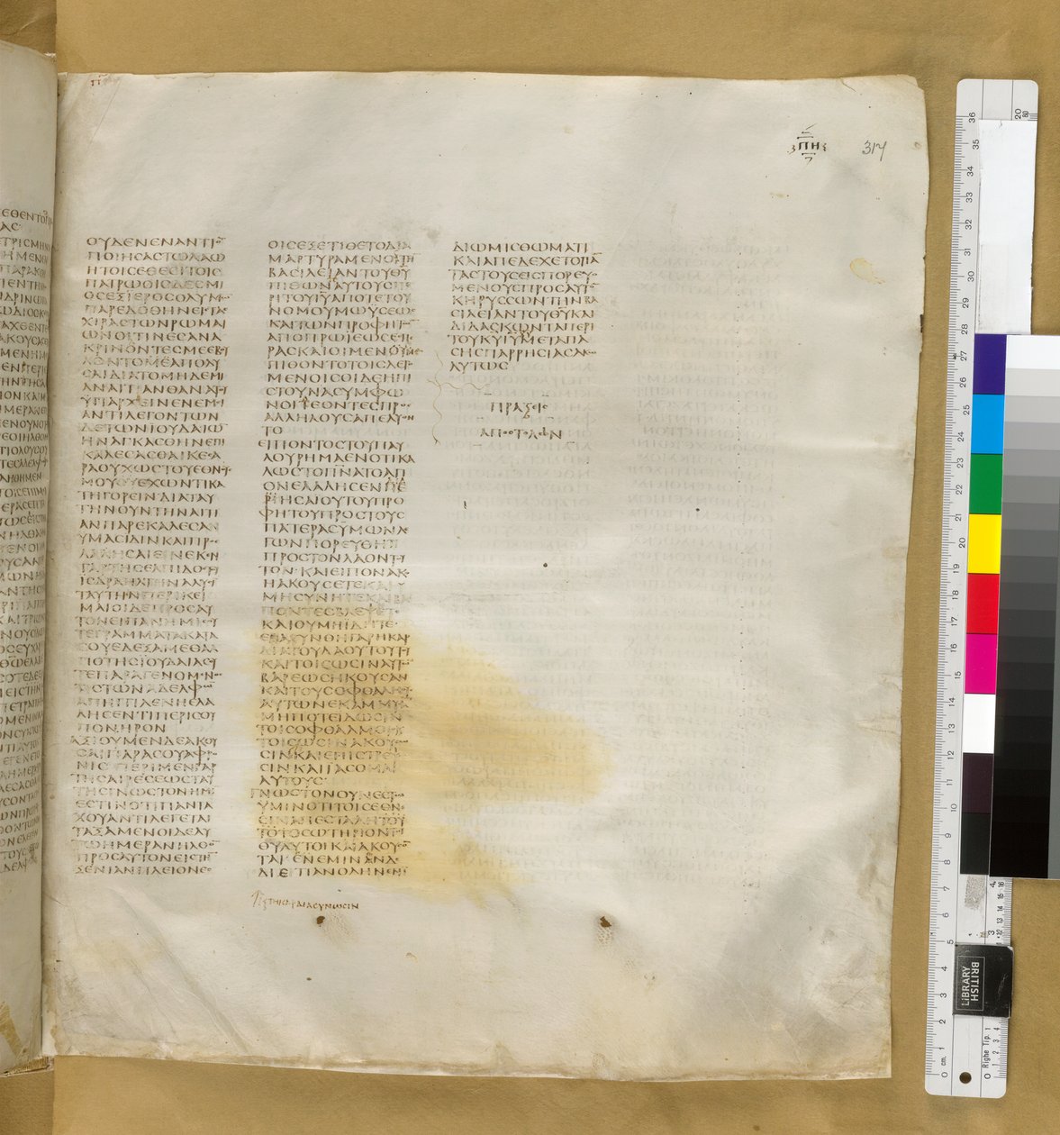 Dzieje Apostolskie 24 z Codex Sinaiticus Add MS 43725, f.317r, ok. 325-375 (atrament na pergaminie) autorstwa Eastern Mediterranean School