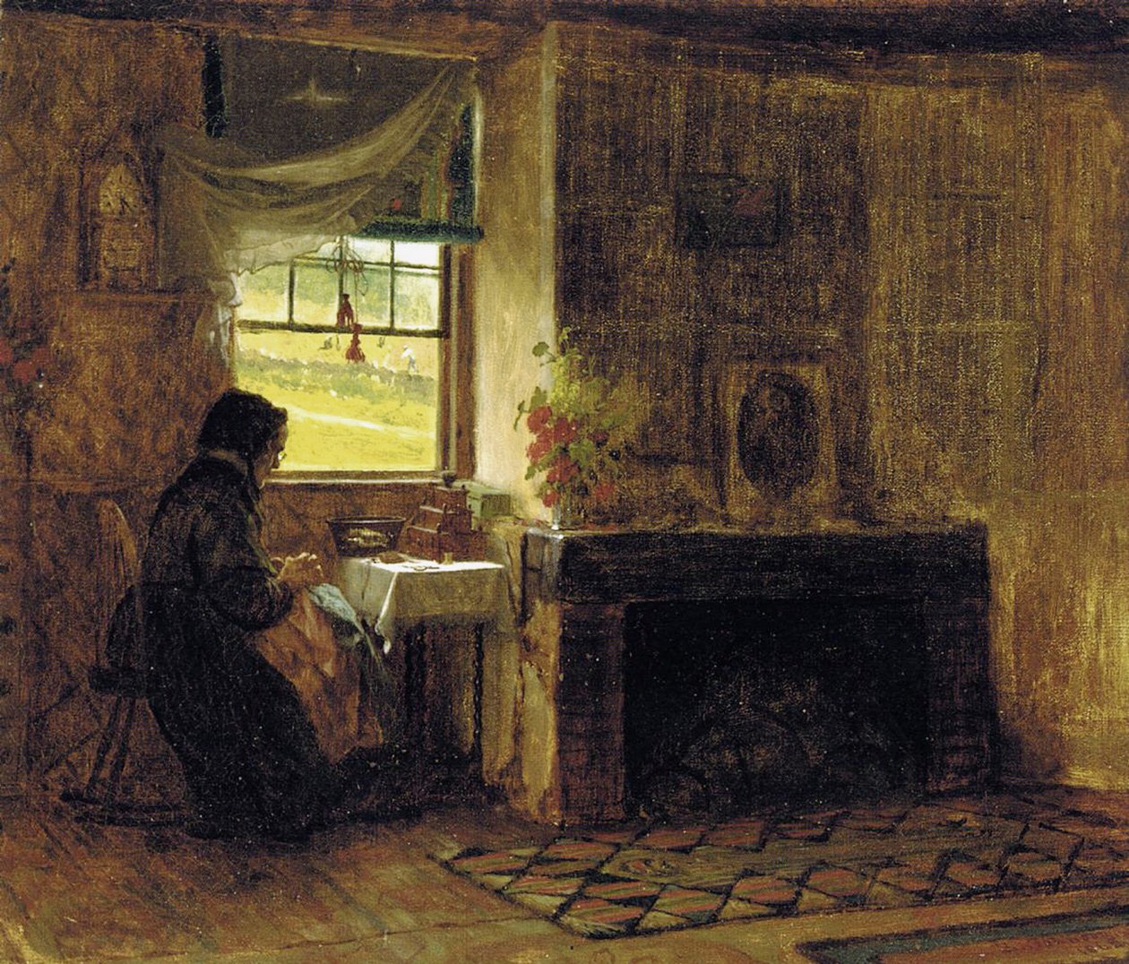 Wnętrze domu wiejskiego, Maine, 1865 r. autorstwa Eastman Johnson